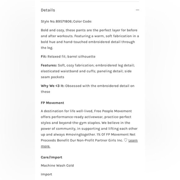 NWOT Free People Movement Baller Embroidered Pants sz S - Picture 5 of 6